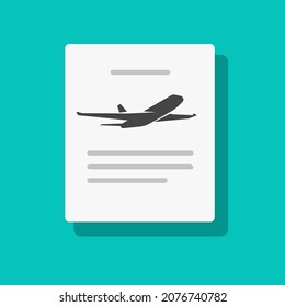 Travel info icon vector with plane flight trip information or document with airplane and tour help text flat cartoon illustration 
