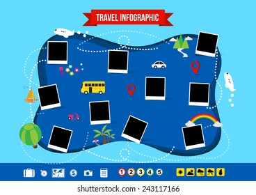 Travel Infographic icon map and photoframe vector illustration