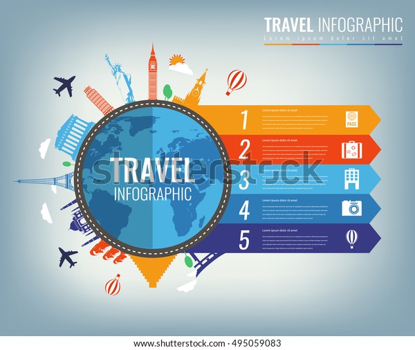 Travel infographic. Infographics for\
business, web sites, presentations, advertising. Travel and Tourism\
concept. Vector\
illustration