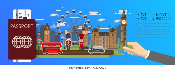 Travel infographic . london  infographic , passport  with landmarks of England .