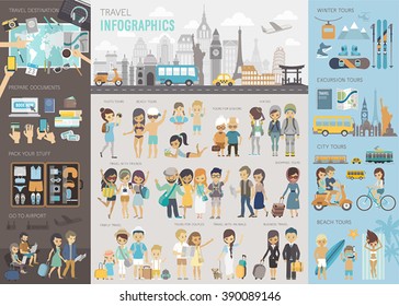 Travel Infographic set with charts and other elements. Vector illustration.