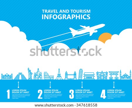 Travel infographics, landmark and transport