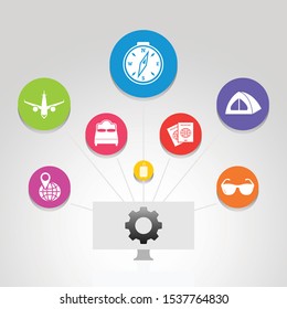 Travel Infographics vector design. Timeline concept include compass, tent, aircraft icons. Can be used for report, presentation, diagram, web design.