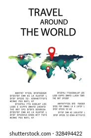 Travel infographics with world map and mark with text vector set background