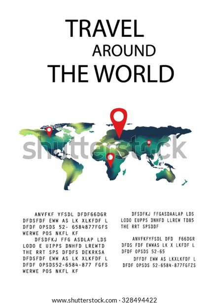 Travel infographics with world map and mark\
with text vector set\
background