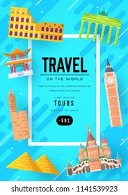 Travel information cards. Landscape template of flyer, magazines, posters, book cover, banners. Vector country coloful elements