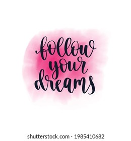 Travel inspiration quote. Positive phrase about trip and adventure. Trendy style handwritten lettering on watercolor spot background. Vector decorative illustration for posters, advertisement or web.