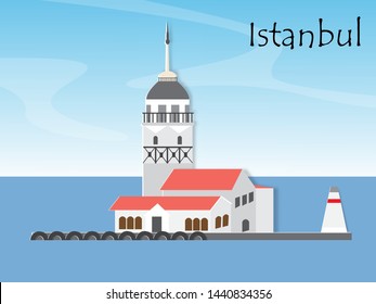 Travel inspiration with the tower in Istanbul city,vector illustration paper art style.