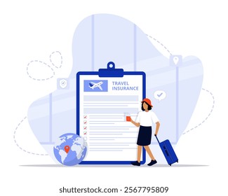 travel insurance concept illustration. Suitable for landing page, ui, web, App intro card, editorial, flyer, and banner.