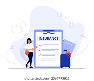 travel insurance concept illustration. Suitable for landing page, ui, web, App intro card, editorial, flyer, and banner.