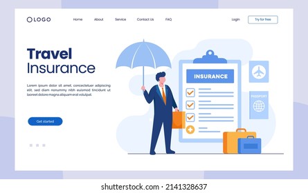 Travel insurance concept. Protection flat vector illustration banner and landing page