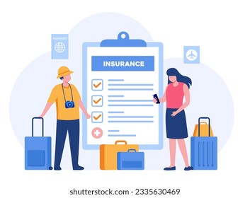 Travel insurance concept, protection, safe, business trip, traveler, vacation, airplane accident, policy flat vector banner for landing page website