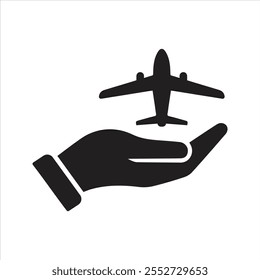 Travel insurance icon. Airplane in hand icon