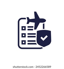 Travel insurance icon with airplane and shield