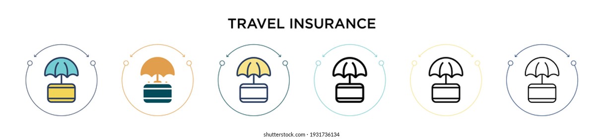 Travel insurance icon in filled, thin line, outline and stroke style. Vector illustration of two colored and black travel insurance vector icons designs can be used for mobile, ui, web