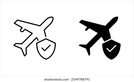 Travel insurance icon set. Protection of air travel, vector illustration on white background