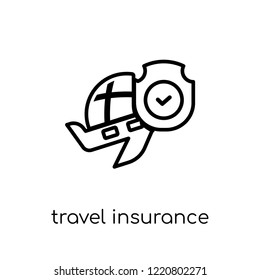 Travel insurance icon. Trendy modern flat linear vector Travel insurance icon on white background from thin line Insurance collection, editable outline stroke vector illustration
