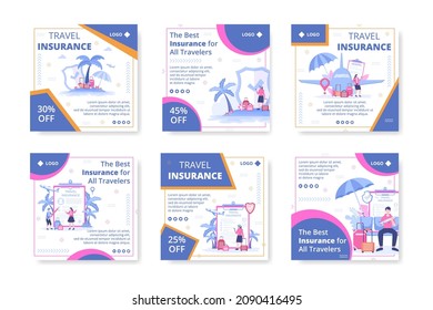 Travel Insurance Post Template Flat Design Illustration Editable of Square Background Suitable for Social media, Greeting Card and Web Internet Ads