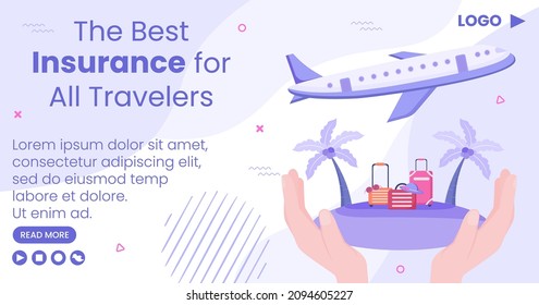 Travel Insurance Post Template Flat Design Illustration Editable Of Square Background For Social Media, Greeting Card Or Web Internet