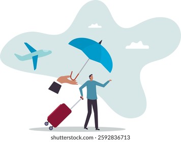 Travel insurance, protection for traveller before flying in COVID-19 Coronavirus era .business concept.flat character.