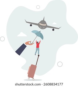 Travel insurance, protection for traveller before flying in COVID-19 Coronavirus era concept.flat character life .
