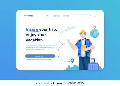 Travel insurance protection vector illustration on landing page design