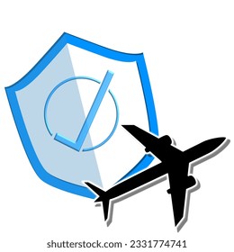 Travel insurance, Time to travel concept. Tour with airplane baggage and boat. Protech your trip by Blue Shield. Promotional Poster image. Isolate on white background.