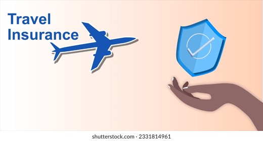 Travel insurance, Time to travel concept. Tour with airplane baggage GPS and umbellar. Protech your trip by Blue Shield with the world. Promotional Poster image.