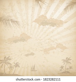 Travel island landscape, concept for travel agency. Vector illustration in vintage color
