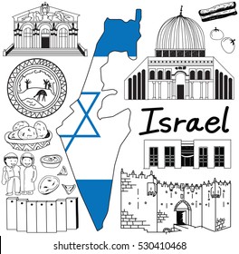 Travel to Israel doodle drawing icon. Doodle with culture, costume, landmark and cuisine of Israel with friendly Palestine tourism concept in isolated background, create by vector  
