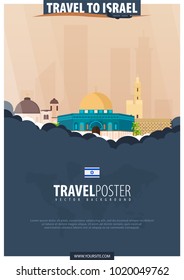 Travel to Israel. Travel and Tourism poster. Vector flat illustration