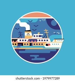 Travel Istanbul geometric icon with ferry inspired by city steam boats. Visit Turkey concept.