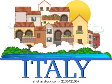 Travel Italy building attraction and landscape icon illustration