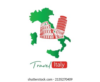 travel Italy colosseum and Tower of Pisa icon, logo vector illustration 