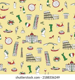 Travel Italy travel landmarks vector seamless pattern