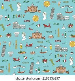 Travel Italy travel landmarks vector seamless pattern