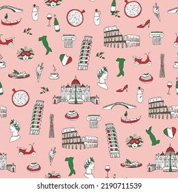 Travel Italy travel landmarks vector seamless pattern