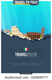 Travel to Italy. Travel and Tourism poster. Vector flat illustration