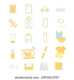 Travel items goods icon set