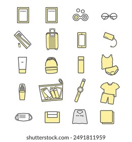 Travel items goods icon set