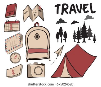 Travel Items vintage drawing vector