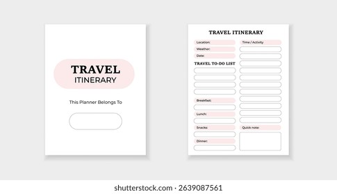 Travel itinerary template for organizing trip details and planning daily activities effectively.