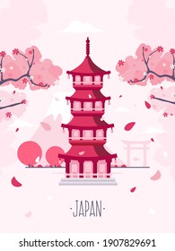 Travel to Japan concept with pagoda, Vector illustration.