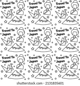 Reisen Sie nach Japan doodle nahtlose Muster Vektordesign. Sushi, Fuji, Origami sind Symbole, die mit Japan identisch sind.