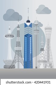 Travel Japan famous tower series vector illustration - Fukuoka Tower