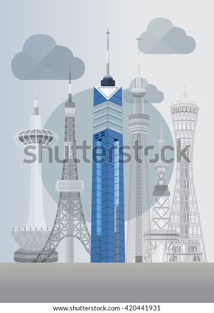 旅行日本有名なタワーシリーズベクターイラスト 福岡タワー のベクター画像素材 ロイヤリティフリー