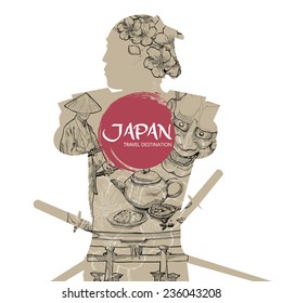 Travel Japan. Hand drawn Japan design elements. vector illustration.