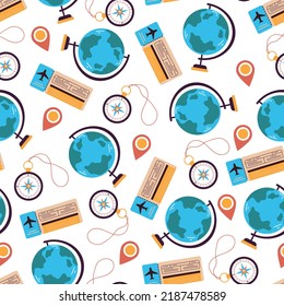 Travel journay vacation adventure seamless pattern design graphic element illustration