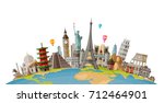 Travel, journey concept. Famous monuments of world countries. Vector illustration