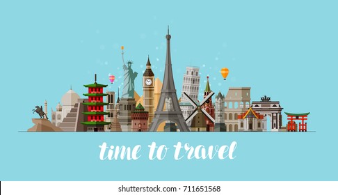 Travel, journey concept. Famous sights countries of world. Vector illustration